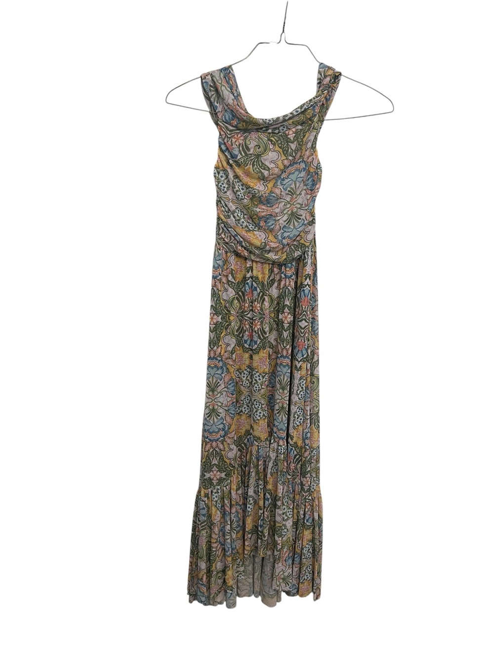Misa Los Angeles Off-Shoulder Floral Maxi Dress in Green, Yellow & Blue - Picture 9 of 14